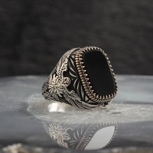 Onyx Traditional Turkish 925 Sterling Silver Handmade Signet Rings Jewelry Gift From Turkey for Women Men