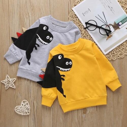 Wholesale fashion long sleeve round neck warm dinosaur little kids boy children sweatshirt