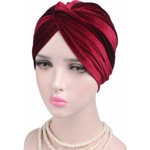 Headscarf Luxury Soft Velvet Turban Stretch Turban Hat Cross Twist Cap Chemo Caps Soft Headwrap Headbands Muslim Hats Headwear