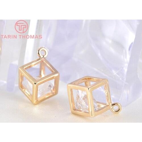 4PCS 7.5MM 24K Champagne Gold Color Plated Brass with Zircon Cube Charms Pendants High Quality Diy Jewelry Accessories