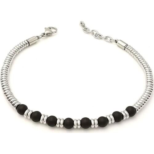 Runda Trendy Tiger Eye Stone Stainless Steel Bracelet For Men Women Natural Map Stones Beaded Strand Bracelets