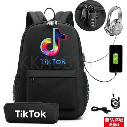TIK TOK USB Backpack Women Men Teenager School Bag Women USB Travel Rucksack Large Mochila Escolar 2 pcs set school