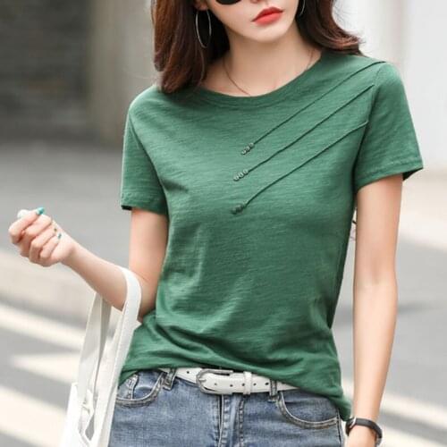 Sexual Cotton Short Sleeve T-shirt 2021 Summer Korean Fashion Black T-shirt Women