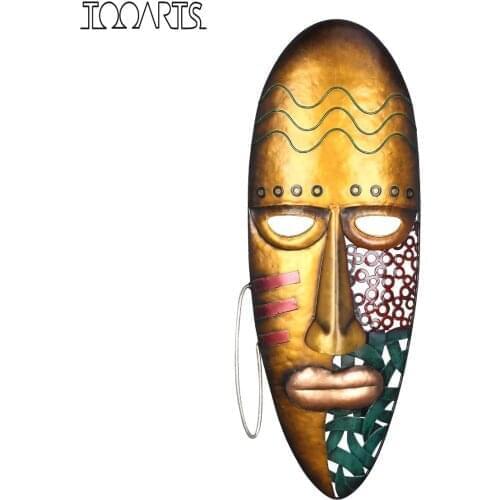 Tooarts African Face Mask Art Wall Hanging Iron Mask Wall Decoration African Tribal Culture Home or Garden Decor Colorful