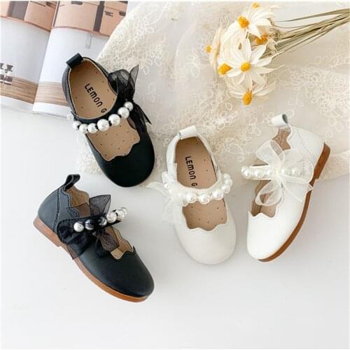 CUZULLAA Children Leather Shoes 1-6 Years Baby Girls Soft Sole Bead Pearl Mary Janes Shoes Kids Princess Dress Dance Shoes 21-30