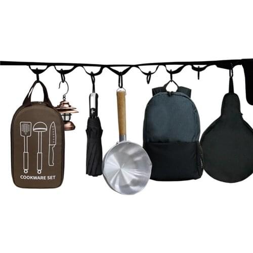 Hanging Rope Camping Lanyard Portable Outdoor Clothesline With 8 Carabiner Storage Bag Camping Accessories Adjustable Lanyard