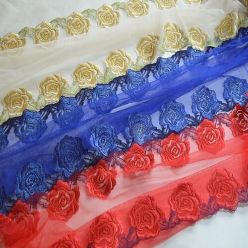 1YD Red~Blue~Yellow Mirror Floral Embroidery Hight quality Lace Fabrics Embroidered Lace Trim17111402