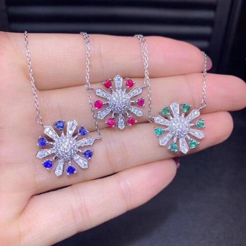 Natural sapphire emerald Necklace Natural red ruby Pendant Necklace 925 sliver women fashion Flower women party gift Jewelry