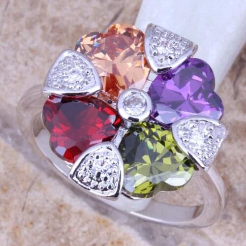 Shining Multicolor Purple Cubic Zirconia Silver Plated Womens Ring Size 6 / 7 / 8 / 9 R0975
