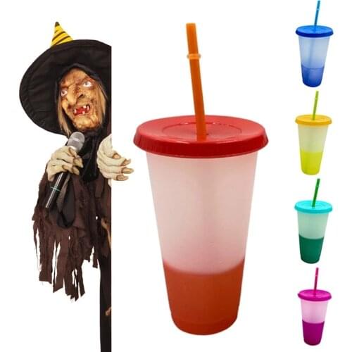 1PC Reusable Color Changing Cold Cups PP Tumbler With Lid Blood Vampire Party Cup Haunted House Drink Halloween Magic Cups 700ml
