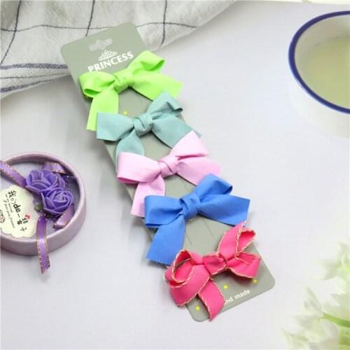 5PCS/Card Lovely Solid Color Girls Clips Bows Child Tie Knot Creativity Handmade Hairpins Fashion Hair Accessories For Kids