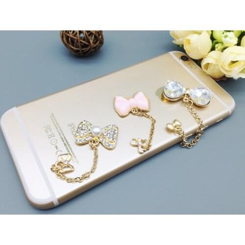 5pcs per lot Gold Alloy Rhinestone Tassel Bowknot Cell Phone DIY Alloy Dec Decoration