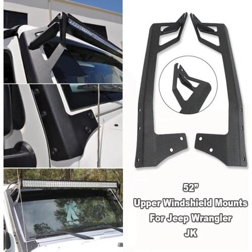 52" Straight LED Light Bar Mounting Brackets Upper Windshield Mount Kit For Jeep Wrangler JK 2007 2008 2009 2010-2017