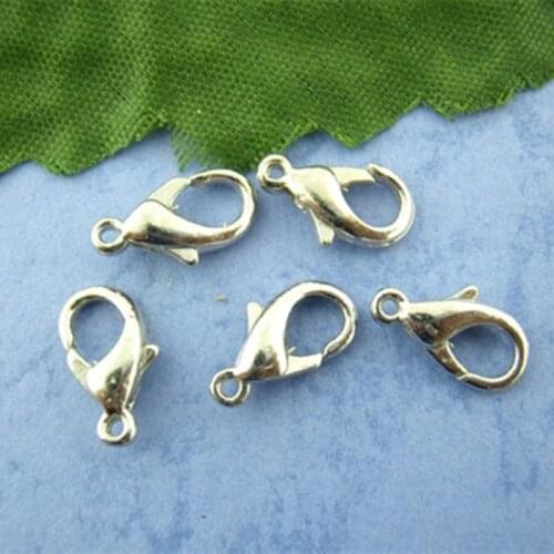 8Seasons Handamde Metal Lobster Clasps Charms Silver Color DIY Making Necklace Bracelets Jewelry Findings 12mm x 6mm, 100PCs