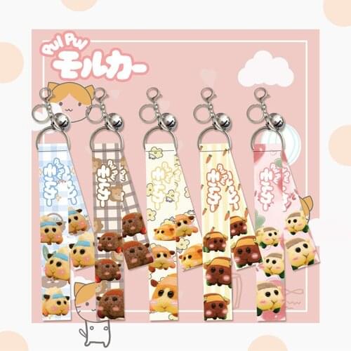 Anime PUI PUI Molcar Guinea Pig Lanyard Keychain Cute Animal Cartoon Streamer Bag Pendant Keyring Trinket Jewelry