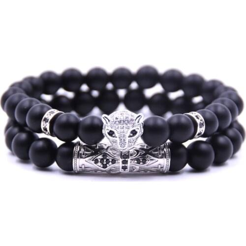 Black matte Stone Beads Leopard Bracelet 2pcs/set femme Friends Bracelets For Women Men Jewelry Pulseras Mujer bracciali uomo