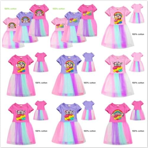 Girls Dress Cartoon Me Contro Te Animal Print Cotton Vestidos Kids Rainbow Lace Dresses for Girl Princess Dress Elegant Costumes
