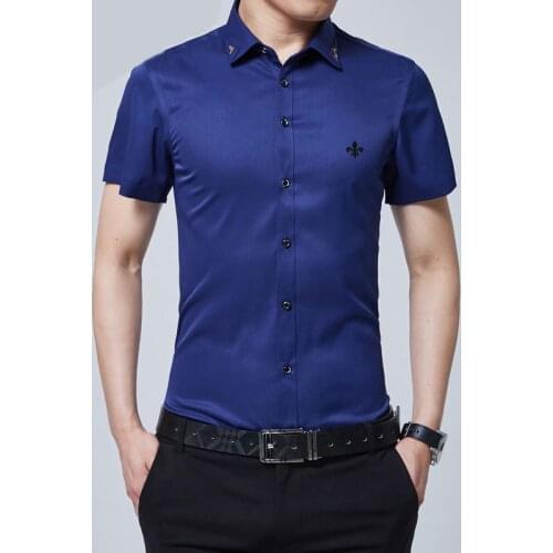 Dudalinas 2021 men casual shirts short sleeve slim fit dress shirt plus size clothing business clothes Spandex Polyester Fiber