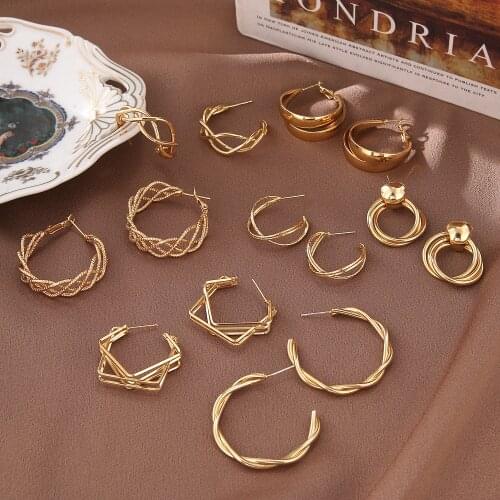 FNIO 2020 New Design Vintage Geometry Hoop Earrings For Women Round Earring Brincos Jewelry Female Fashion Statement Gifts