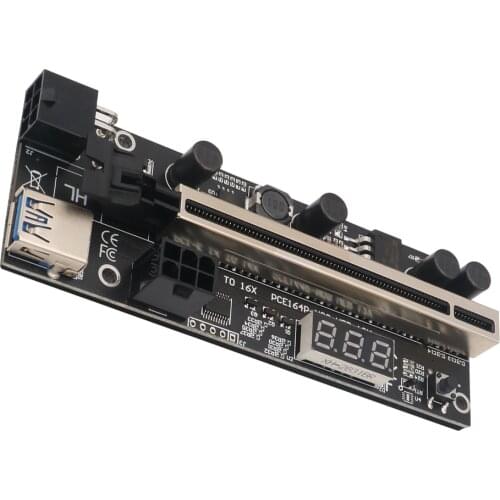 PCIE Riser 1x to 16x Graphic Extension Riser Adapter Card with Temperature Sensor for Bitcoin GPU Mining Powered Riser Cards