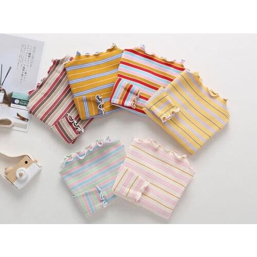 Western style spring and autumn rainbow stripes cotton bottoming shirt little girl baby long-sleeved T-shirt children