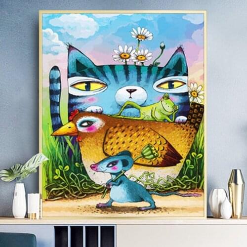 Paints By Numbers Animals Cat and mouse 50x40cm Pictures Oil Painting By Numbers Set Gift Coloring By Numbers Canvas Wall Set