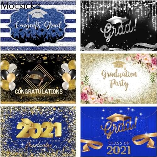 Class of 2021 Grad Photography Backdrop Glitter Graduation Party Banner Background Decoration Congratulations Grads Photocall