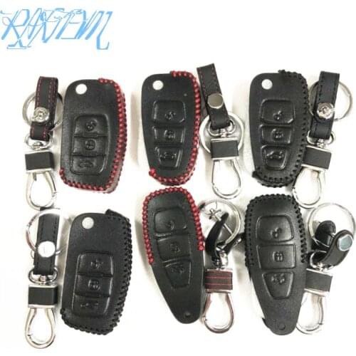 Leather Key Case Cover For Ford Focus 2 Focus 3 Kuga Ecosport Fiesta Mondeo EDGE/C-MAX/S-MAX/B-MAX Explorer Ranger KA