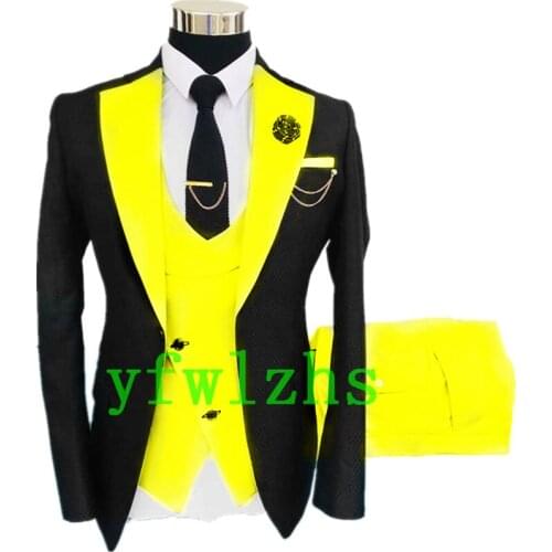 Handsome One Button Groomsmen Notch Lapel Groom Tuxedos Wedding Dress Men Suits Blazer Prom Dinner (Jacket+Pants+Tie+Vest) A190