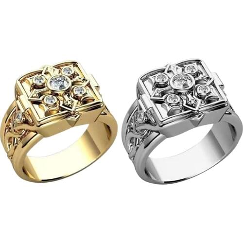 Creative Hip Hop Cross Flower Pattern Zircon Ring for Men Wedding Engagement 7-10 Size