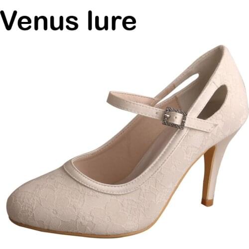Handmade Ivory White High Heel Lace Shoes Mary Jane Wedding Shoes Pumps