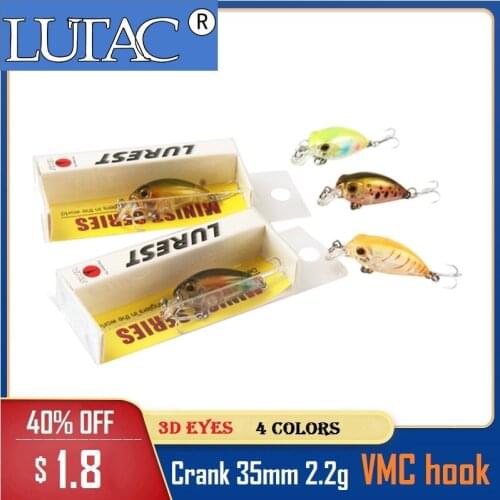 LUTAC Mini Crankbait fishing lures hard baits 35mm 2.2g VMC treble hook 3D eyes artificial baits carp bass water fishing tackle