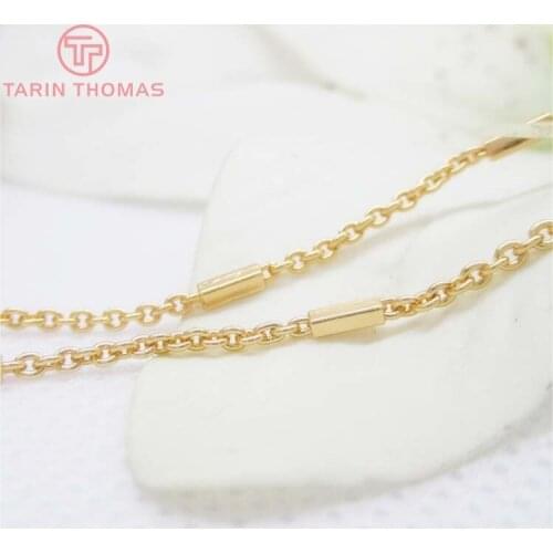 2 Meters 1.6MM 24K Champagne Gold Color Copper Round O Shape Link with Rectangle Tube Chains Necklace Chains High Quality