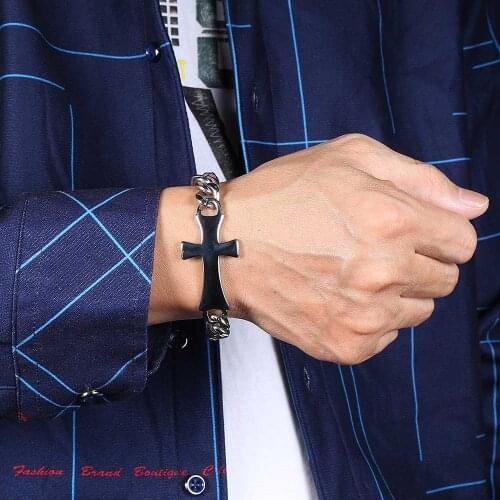 Fashion Jewelry Cross Stainless Steel Bracelet Men 316L Charm Link Chain Male Bracelets New