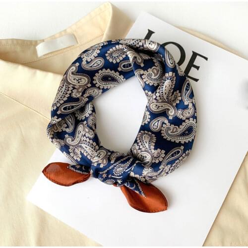 New 100% Mulberry Silk Scarf Women Neck Hair Band Foulard Square Headband 2020 Fashion Print Neckerchief Scarves Bandana 53*53cm