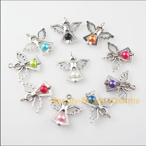 New 10Pcs Mixed Dancing Glass Angel Wings Charms Pendants 29x37mm