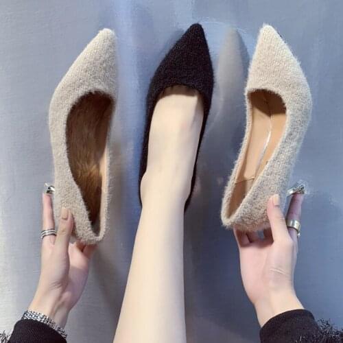 Heels Shoes female autumn winter fur high heels shoes women pumps plus velvet pointed sexy wedding shoes women W32-27