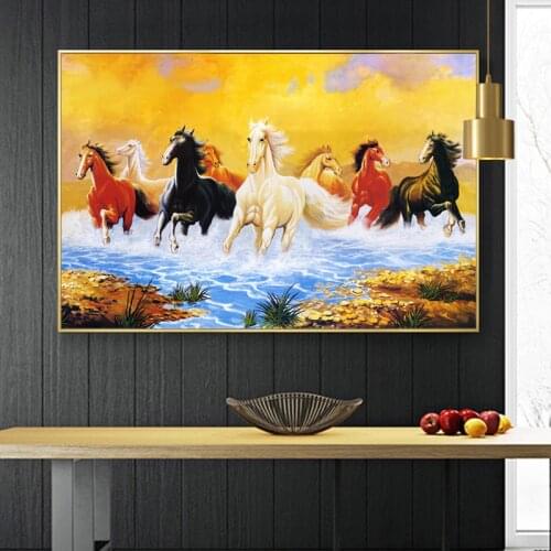 SELFLESSLY ART Running Horse Posters Canvas Pictures Wall Painting For Living Room Animal Modern Home Decor Oil Horses Painting