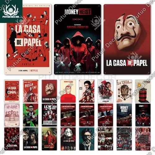 Putuo Decor Money Heist Vintage Tin Sign Metal Sign Decorative Plaque Pub Bar Club Man Cave Decor Wall Decoration