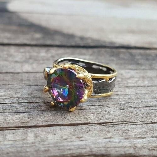 Handmade Topaz Gemstone Silver Ring, Woman 925 Silver Ring, Adjustable mystic topaz Ring, Silver Handmade Ring