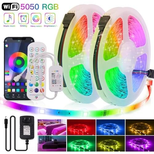 Tuya WiFi Music Control RGB LED Strip Light DC12V 5050 SMD RGB LED Tape 5M 10M 15M 20M Flexible LED Ribbon Rope Light Backlight
