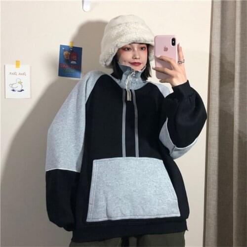 Autumn Winter Thick Fleece Print Women Fashion Joining Together Stand Sweatshirts Graphic Unisex Pullovers Femaleg Top