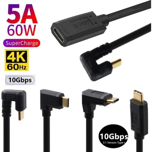 High Speed USB 3.1 4K 60Hz 10Gbps Type-C Male to Male Cable for Mobile Phone Computer 4k Display U-Shaped Elbow Car Adapter 0.3m