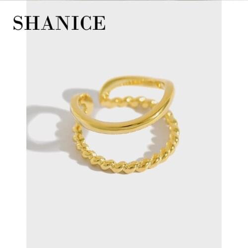 SHANICE Gold & Silver Color 100% 925 Sterling Silver INS Simple Double Gloss Twist Female Open Ring Personality Wild Silver Ring