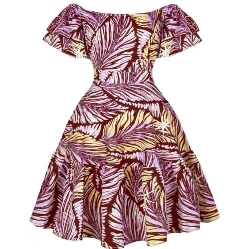 2021 Spring Autumn New Digital Print Womens Dress With One Word Neck Lotus Leaf Sleeves Sexy Fashion Summer Dress Skirt
