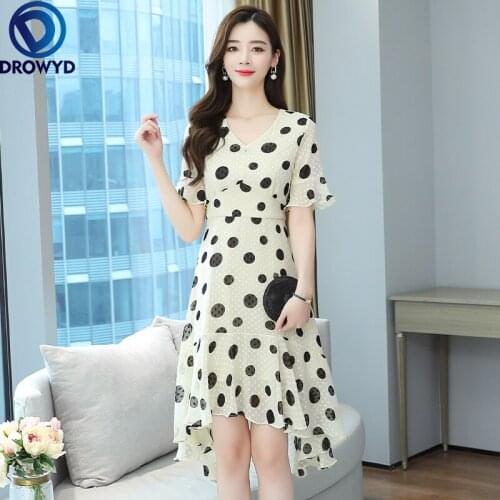 Summer Beach Dot Print Chiffon Dress for Women 2021 Fashion Short Sleeve V-neck Bodycon Dress Elegant Boho Party Dress Vestidos
