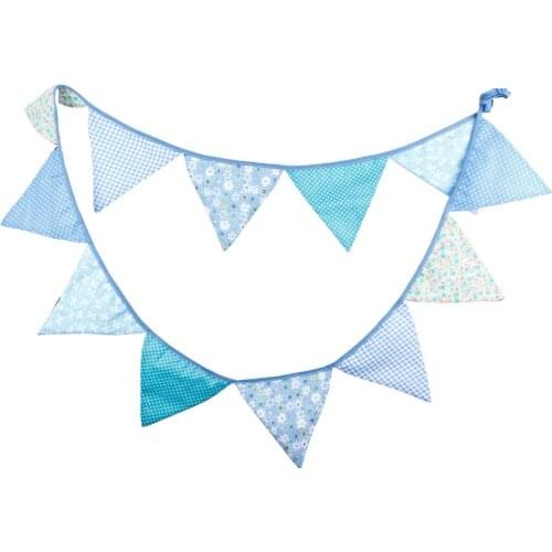1pcs 3.3M Length 12 Flags Blue Flower Plaid Polka Dots Children Birthday Cloth Banner Decorations Home Festival Deco Pennant