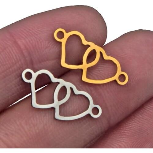 5pcs/lot Stainless Steel Small Hollow Double Heart Charms Jewelry DIY Making Color Gold Love Heart Pendants Accessories Findings
