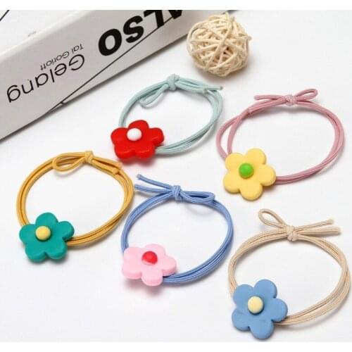 50pcs Korean Girl Heart Candy Color Hairband Flower Double Bow Hair Tie Hair Accessories