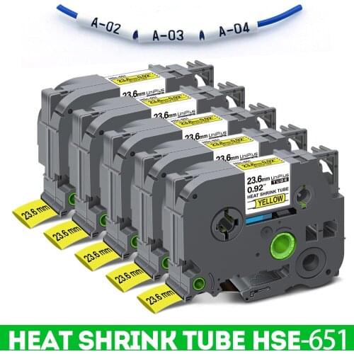 5PK Compatible with Brother Heat Shrink Tube Label Tape hse651 hse 651 Tape for Brother P Touch P950NW P900W E800W E550W E300
